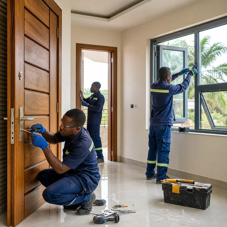 Install Door Leaves, Window Sashes, Glazing and Hardware